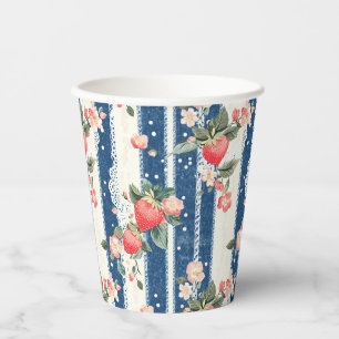Vintage Strawberry Blue Cream Cottagecore Paper Cups