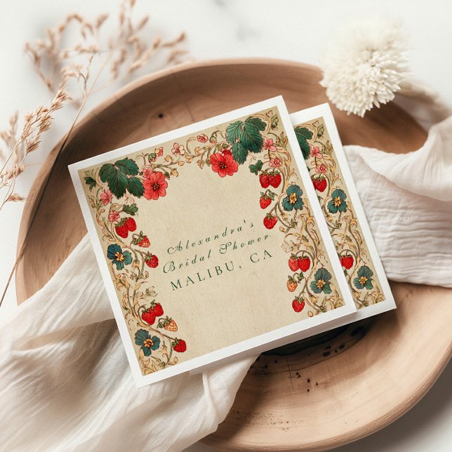 Vintage Strawberry Botanical Bridal Shower Napkin (Creator Uploaded)