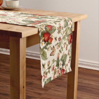 Vintage Strawberry Botanical Garden Pattern Short Table Runner