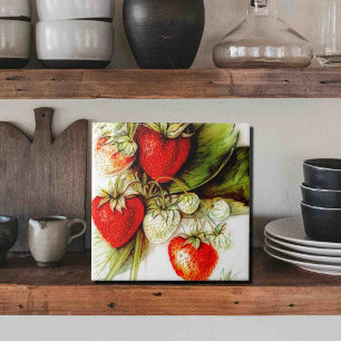 Vintage strawberry ceramic tile