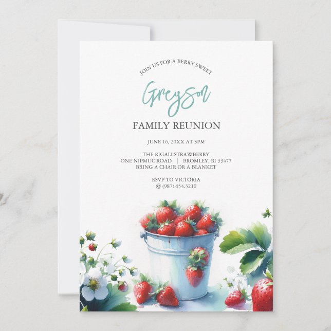 Vintage Strawberry Family Reunion Invitations (Front)