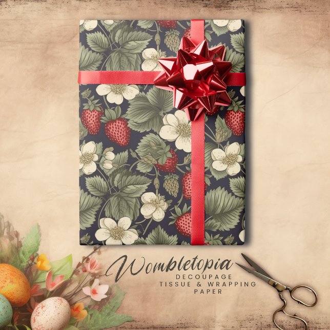 Vintage Strawberry Floral Pattern Decoupage  Wrapping Paper (Creator Uploaded)