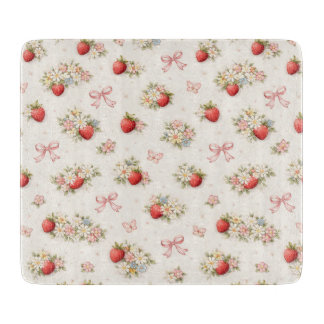 Vintage Strawberry Floral Seamless cottagecore Cutting Board
