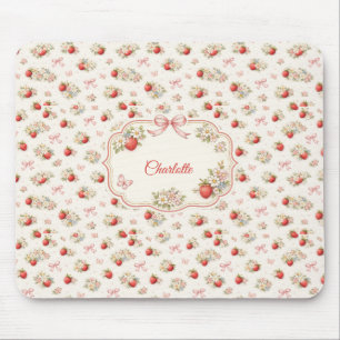 Vintage Strawberry Floral Seamless cottagecore Mouse Pad