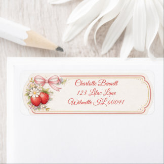 Vintage Strawberry Floral Seamless cottagecore Return Address Label