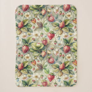 Vintage Strawberry Garden Botanical Watercolor Sherpa Blanket