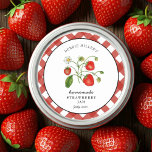 Vintage Strawberry Homemade Mason jar  Classic Round Sticker<br><div class="desc">Country style Personalised hand painted watercolor Strawberry  jam jar label with red and white gingham border. Use for your homemade jam's or anything you choose. Makes great gift. Fill your information on label and enjoy.</div>