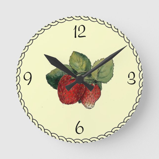 Vintage Strawberry Illustration Wall Clock (Front)
