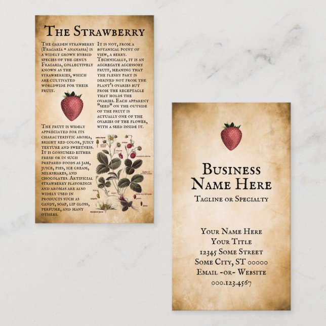 Vintage Strawberry Information Business Card (Front/Back)
