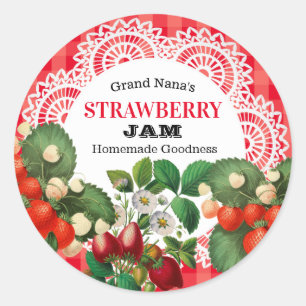 Vintage Strawberry Jam Label Gingham