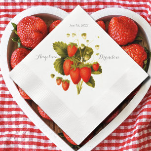 Vintage  strawberry orchard wedding napkin