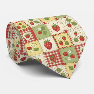 Vintage Strawberry Patchwork Cottagecore Pattern Tie