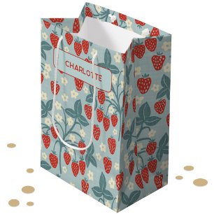 Vintage Strawberry Personalised Floral Botanical Medium Gift Bag