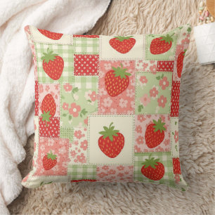 Vintage Strawberry Picnic Patchwork Pattern Cushion