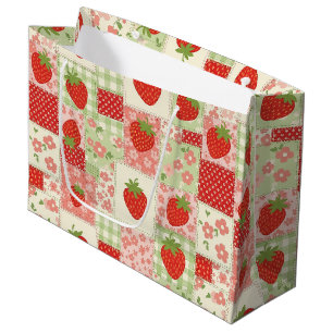 Vintage Strawberry Picnic Patchwork Pattern Large Gift Bag
