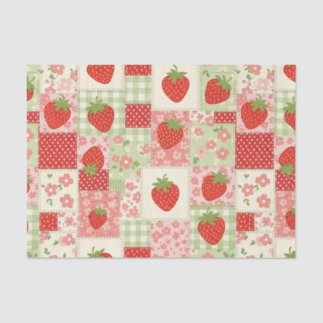 Vintage Strawberry Picnic Patchwork Pattern Tissue Paper (Front)
