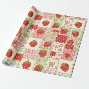 Vintage Strawberry Picnic Patchwork Pattern Wrapping Paper