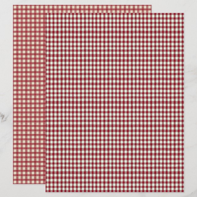 Vintage Strawberry Plaid Scrapbook Paper (Front/Back)