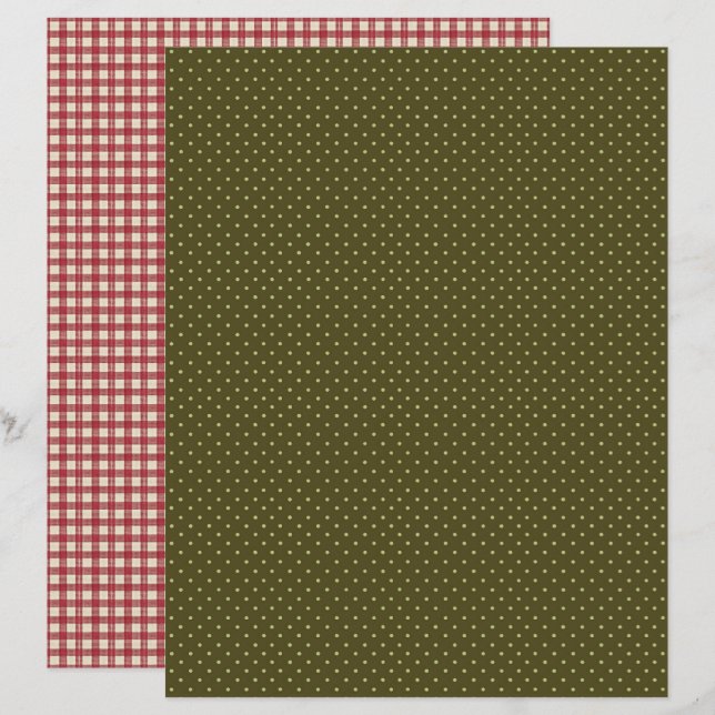 Vintage Strawberry Polka Dots Scrapbook Paper (Front/Back)