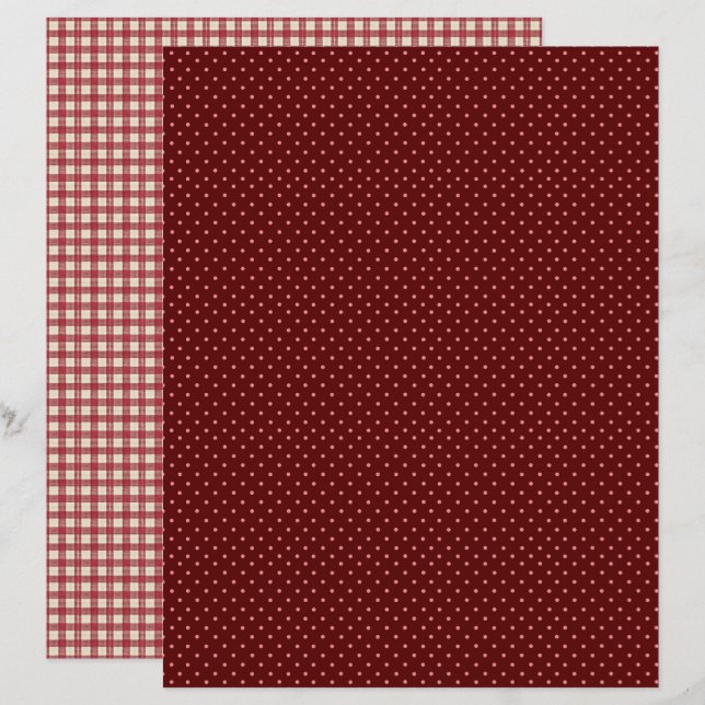 Vintage Strawberry Polka Dots Scrapbook Paper (Front/Back)