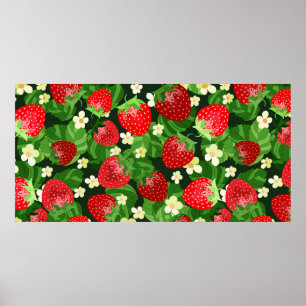 vintage strawberry seamless pattern. Background sw Poster