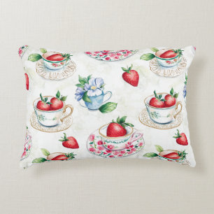 Vintage Strawberry Teacup Floral Pattern Decorative Cushion