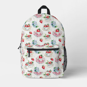 Vintage Strawberry Teacup Floral Pattern Printed Backpack