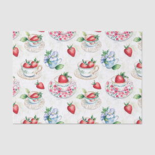 Vintage Strawberry Teacup Floral Pattern Tissue Paper