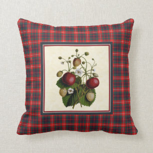 Vintage Strawberry with Fraser Tartan Throw Pillow