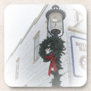 Vintage street light winter wreath white Christmas Coaster