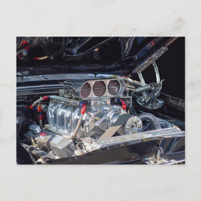 Vintage Street Rod Hotrod Car Engine Postcard (Front)