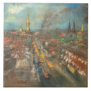 Vintage Street Scene in Indianapolis Ceramic Tile