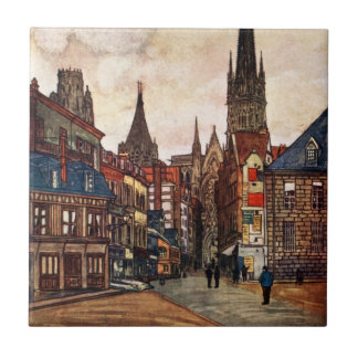 Vintage Street Scene Rouen France Mediaeval Ceramic Tile