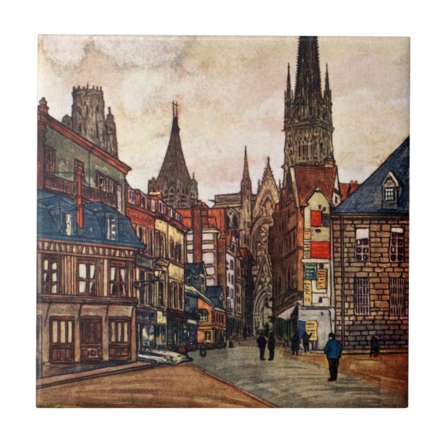 Vintage Street Scene Rouen France Mediaeval Ceramic Tile (Front)