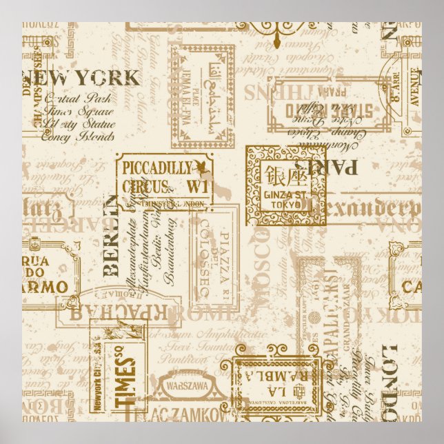 Vintage street signs seamless pattern in custom co (Front)