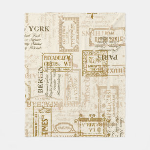 Vintage street signs seamless pattern in custom co fleece blanket