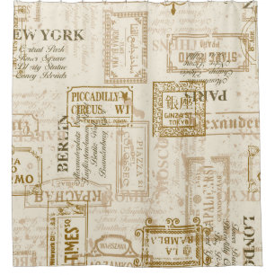 Vintage street signs seamless pattern in custom co shower curtain