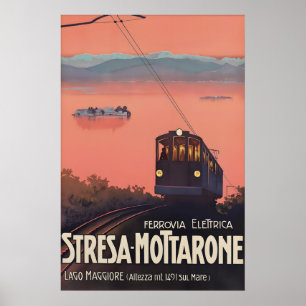 Vintage Stresa Mottarone Travel Poster Print, Lago