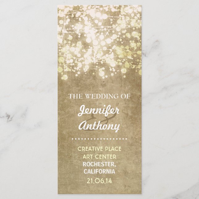 vintage string light shimmering wedding programs (Front)