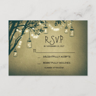 vintage string lights and mason jars RSVP Card