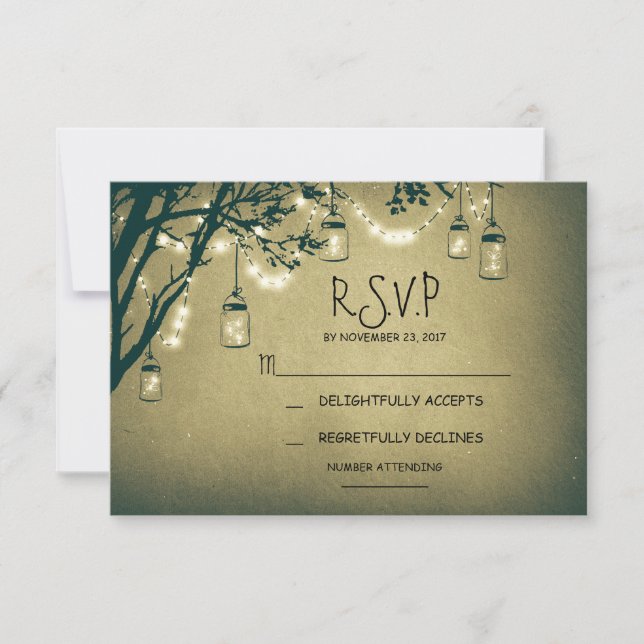 vintage string lights and mason jars RSVP Card (Front)
