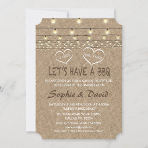 Vintage String Lights Burlap I DO BBQ Invitation