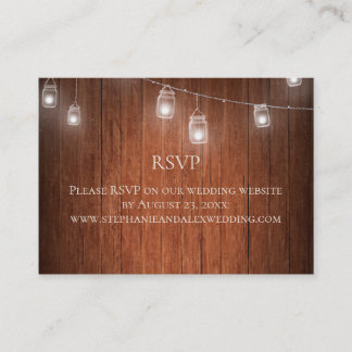 Vintage String Lights Mason Jar Lace Wood Wedding Business Card