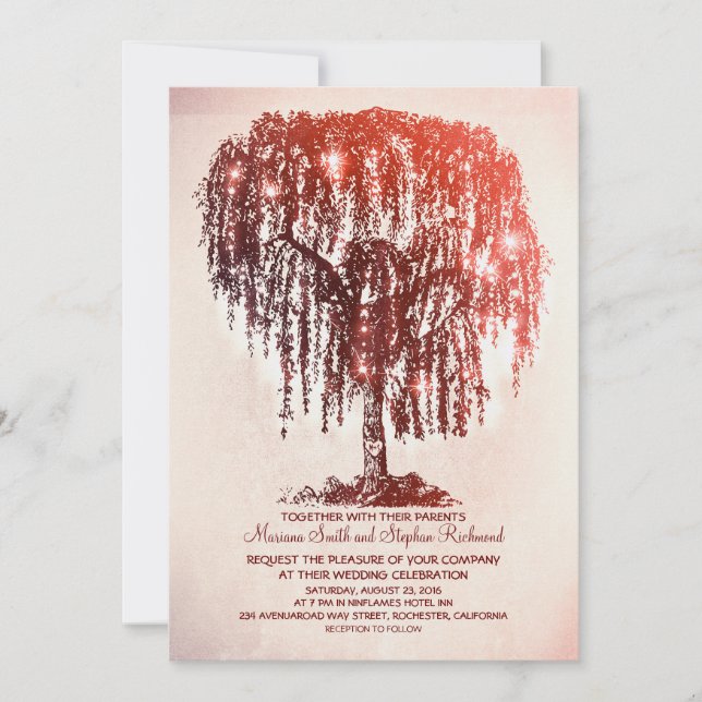 Vintage String Lights Tree Rustic Wedding Invites (Front)