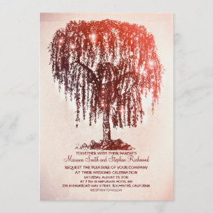 Vintage String Lights Tree Rustic Wedding Invites