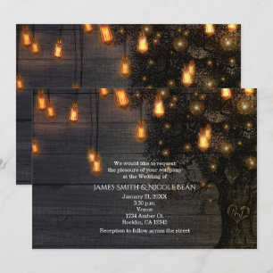 Vintage String Lights & Tree Wedding Invitations