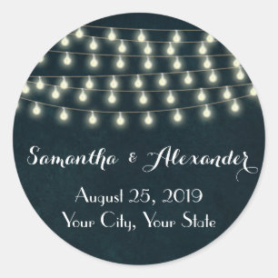 Vintage String Lights Wedding Envelope Seal/ Favou Classic Round Sticker