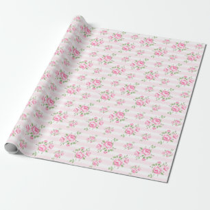 Vintage stripe and floral roses classic pale pink wrapping paper