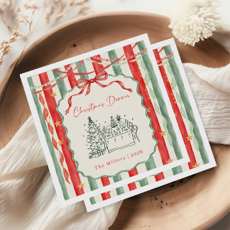 Vintage Stripe Bow Christmas Dinner Napkin