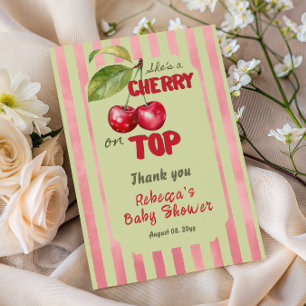 Vintage Stripe Cherry Garden Baby Shower Thank You Card